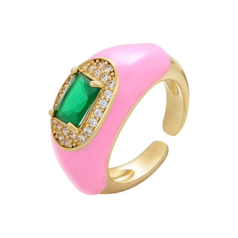 Vintage Color Drop Oil Zircon Emerald Opening Adjustable Copper Ring Wholesale Nihaojewelry display picture 4