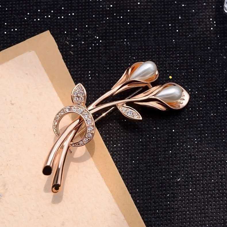Tulpenblüten Perlenbrosche Für Herren, Elegante Kristallnadel_voghion.com