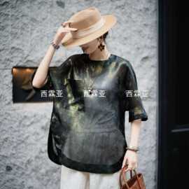 金辉夏季新款新中式鎏金提花真丝欧根绡上衣