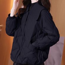 冬季新款女装品牌小个子短款轻薄感轻熟风黑色翻领羽绒服外套