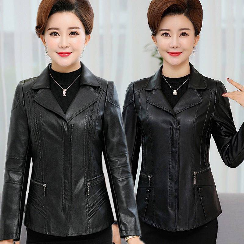 Plus Size Middle-Aged and Elderly Leather Jackets for Women 2025 Mother's Clothing Autum Women's Washed Leather Jackets Pu Leather Jackets for Women