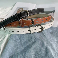 皮帶女高級感時尚白色雙線鏤空裝飾針扣腰帶學生復古裝飾牛仔褲帶