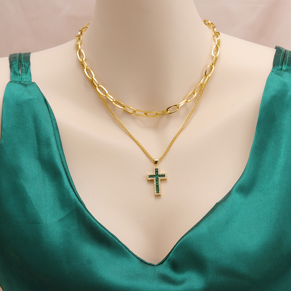 Fashion Cross Stainless Steel Plating Zircon Layered Necklaces 1 Piece