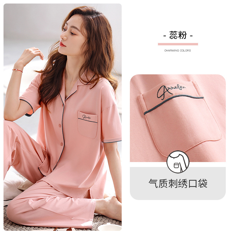 [Sensación suave] pijamas verano de las mujeres 100% algodón pantalones de manga corta ropa de casa verano más traje de tamaño