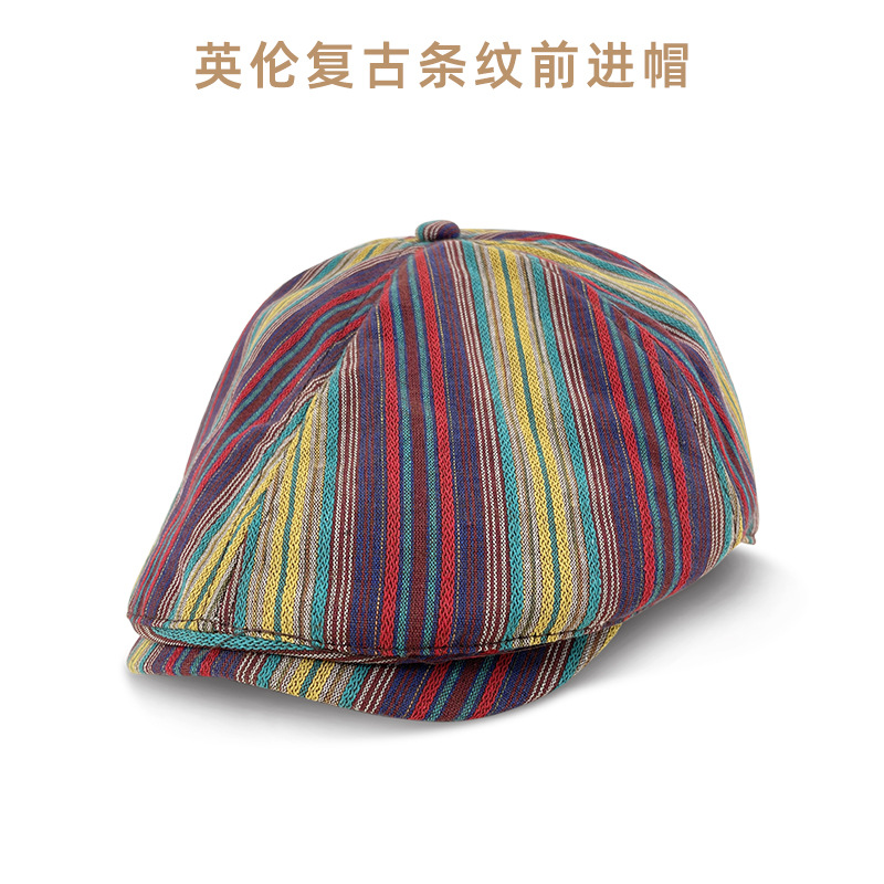 Boina inversa de primavera y otoño japonés retro color sólido rayas hacia adelante sombrero mostrando la cara pequeña pintora versátil sombrero de niño de periódico image 24