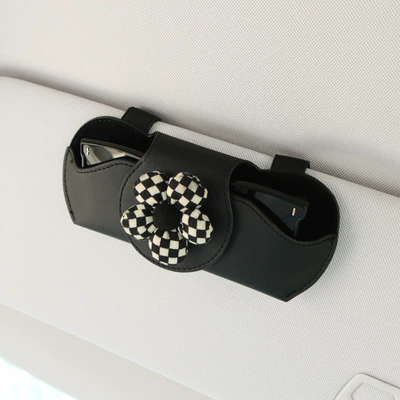Car Glasses Clip/Bill Clip – complete car glasses clip - checkerboard-floret-black-glasses-case