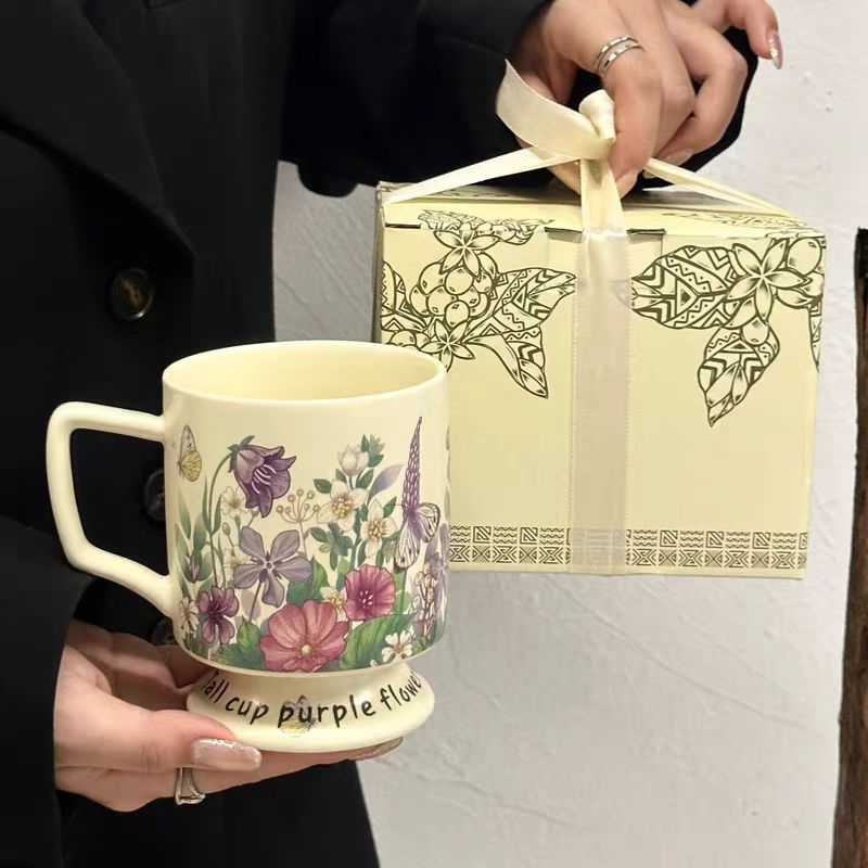 Vintage Floral Ceramic Mug Large Capacity Coffee Cup For Home_voghion.com