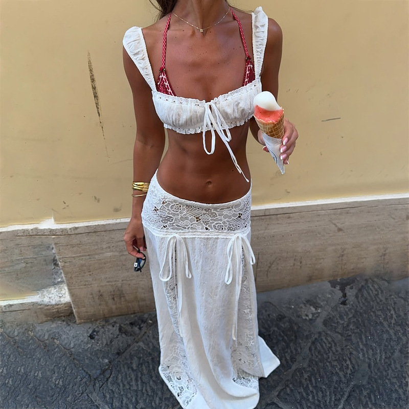 2026 New Sexy Women's Two-Piece Bikini French Resort Style Lace Splicing Elastic Waist Casual Dress 2026 New Sexy Women's Two-Piece Bikini French Resort Style Lace Splicing Elastic Waist Casual Dress