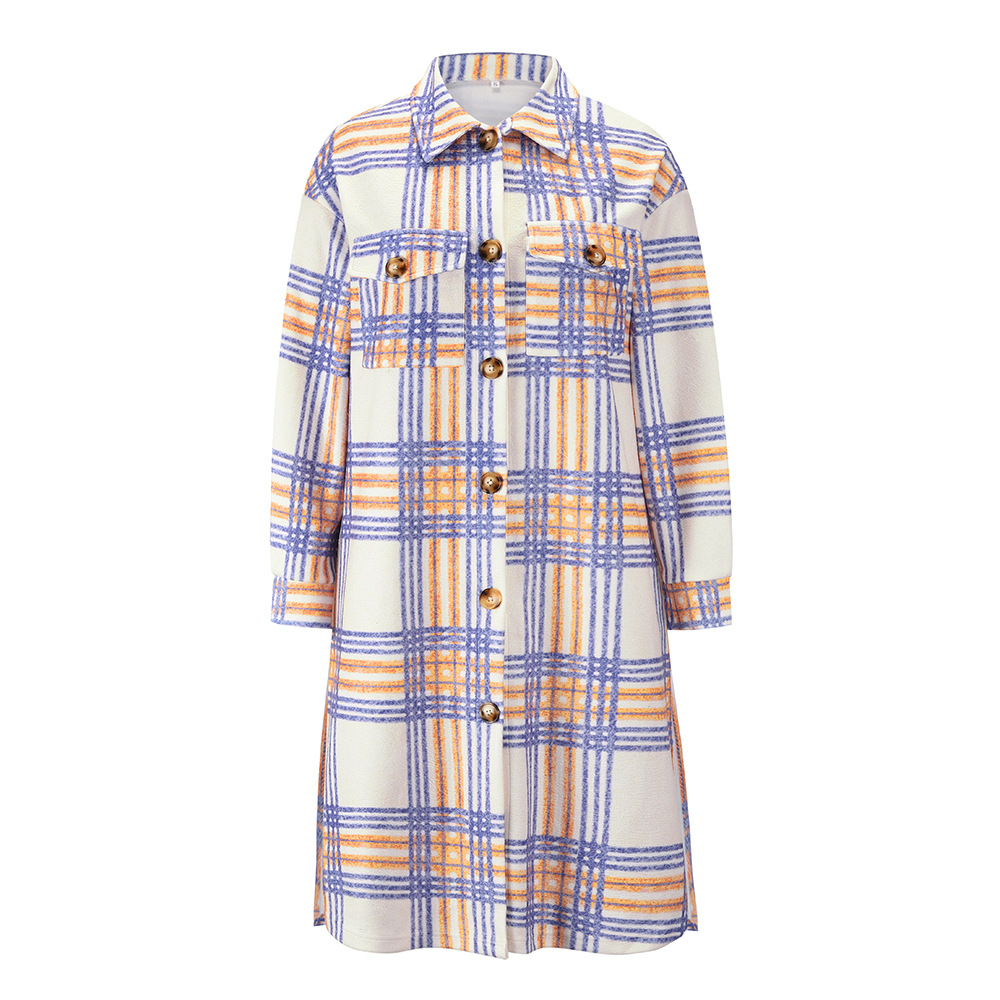 New Autumn And Winter Plaid Long-sleeved Long Cardigan Coat