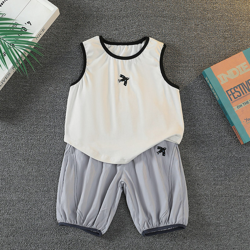 7397 traje de chaleco para niños 2025 nuevo estilo de verano para niños ropa sin mangas de celebridades de Internet bebé verano ropa para niños coreanos