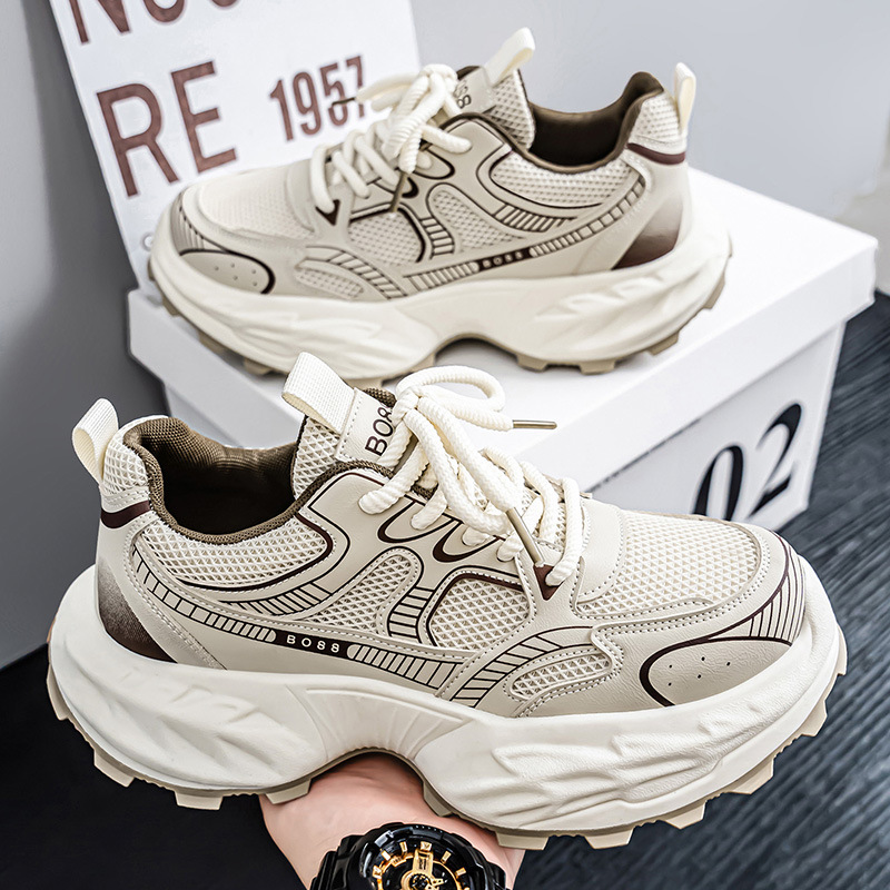 Cross-border Four Seasons nuevos zapatos de papá de suela gruesa para hombres, zapatos deportivos casuales transpirables de malla para estudiantes, zapatos de hombre todo fósforo ins