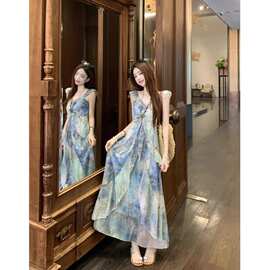 原版做法 原版尺寸 法式印花超仙连衣裙女春夏季气质收腰显瘦长裙