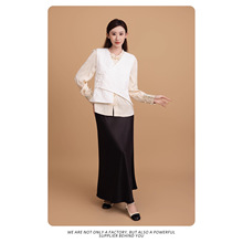 纯欲慵懒风女装新款缎面收腰提花垂感气质温婉国风半身裙