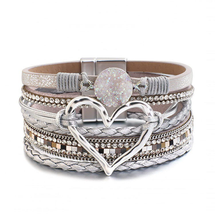 Wholesale Jewelry Streetwear Geometric Heart Shape Pu Leather Alloy Plating Bangle display picture 5