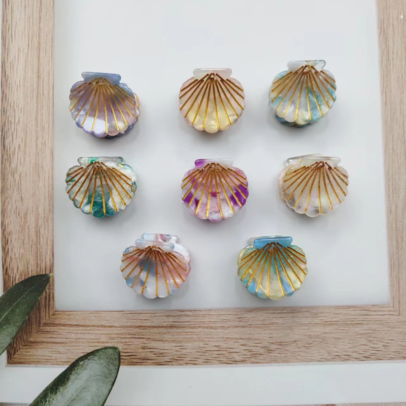 Acetic acid shell small size clip gold thread shell bangs clip beautiful girl side clip all-match clip hairpin hair accessories