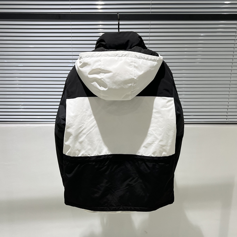 Men's Hooded Jacket Thickened Outdoor Coat Black And White_voghion.com