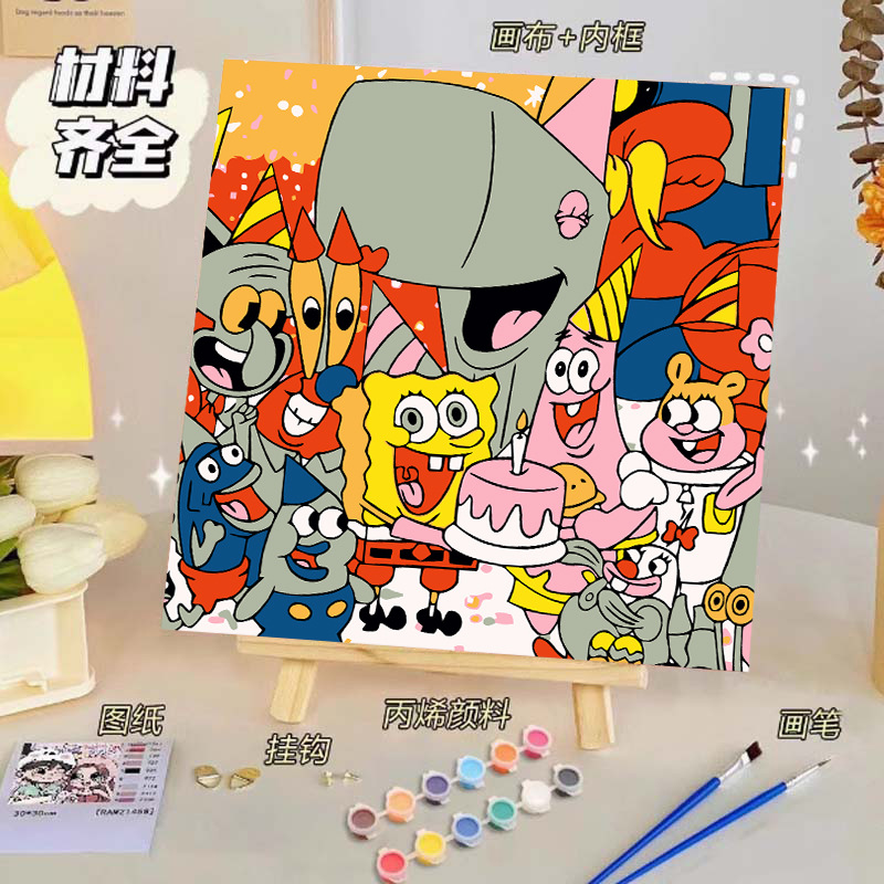 Pintura al óleo digital de bricolaje, dibujos animados para niños, pinturas para colorear hechas a mano, lindos puestos de animación curativos, comercio exterior transfronterizo