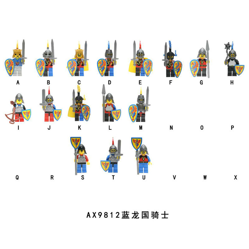 Foreign Trade Specializes in Lojo Ax9812 Medieval Knight Series Blue Dragon Country Knight Building Block Dolls for Kidsren to Assemble and Play
