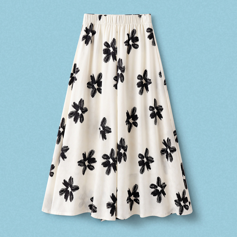 Dark Pattern Printed Swing Pants Skirt, Light Textured Wide-Leg Pants for Women, Summer 2025 New High-Waist Slim Casual Pants