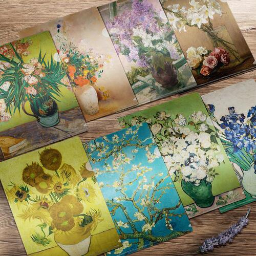 L-shaped folder imprinted flower set series famous paintings famous flowers A4 single-chip folder student office information storage