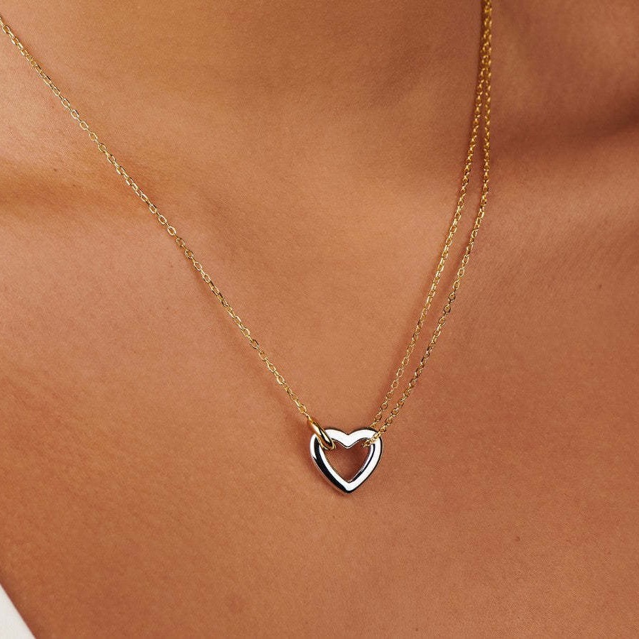 10g Weight PVD Coated Gold Plating Process Gold Plated Plating Material Titanium Steel Gold Plated Simple Style Classic Style Plating Heart Shape Bracelets Necklace
