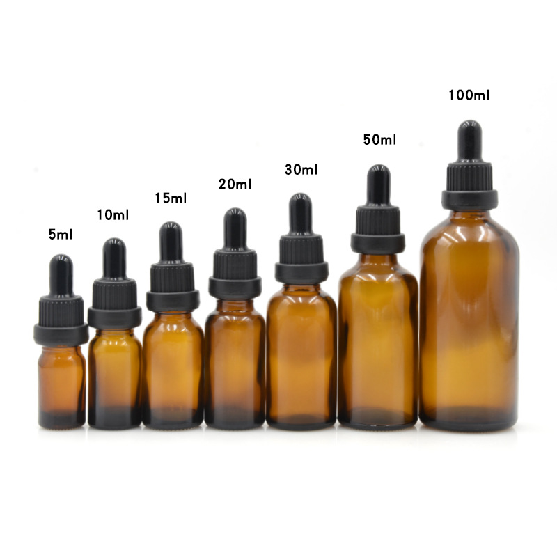Botellas de vidrio ámbar para aceites esenciales | A prueba de luz, con gotero o bola rodante, lista para usar
