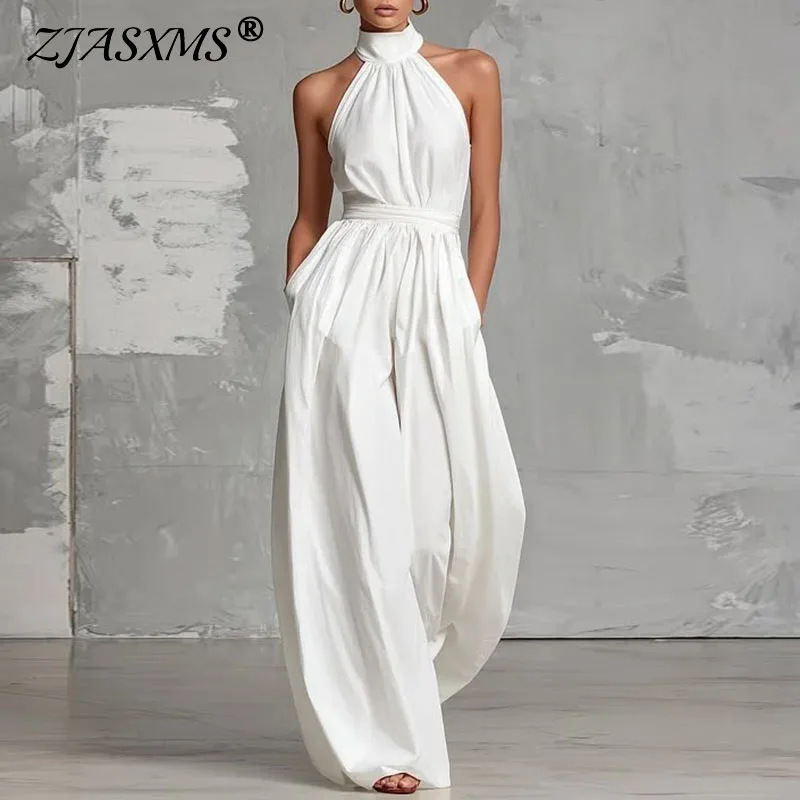 2026 primavera nuevo comercio exterior transfronterizo Europa y los Estados Unidos ropa de mujer de color sólido cuello colgante cintura descubierto pantalon de moda