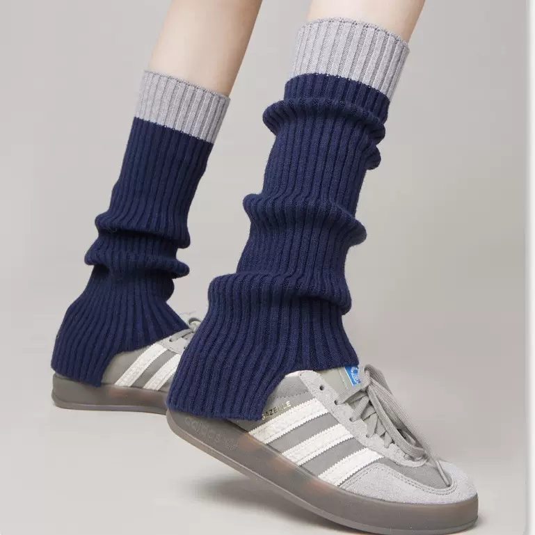 袜套堆堆袜撞色横机制造棉松弛感脚套秋冬配雪地靴配鲨鱼裤小腿袜