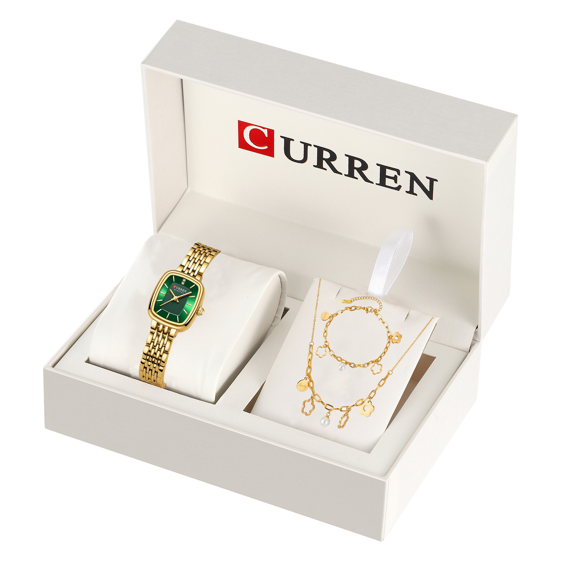CURREN new white suit ladies necklace bracelet watch temperament Joker watch support a generation of hair