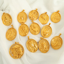 欧美跨境不锈钢镀18K金色掉椭圆形吊坠圆牌