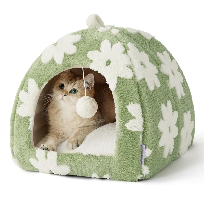 Nido de gato de calabaza, nido de mascota de jacquard de terciopelo de algodón calmante, cálido, habitación cerrada para gatos con memoria rebotable, exclusivo de Amazon