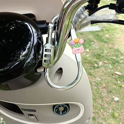Scooter Mountain Bike Anti-Theft | Helmet lock - large-silver-pink-potted-plant