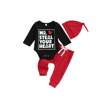 2025秋冬季情人节新款男女童宝宝红色圆领卫衣印花爱心喇叭裤套装