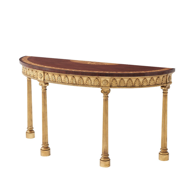 Alexander British-style embossed gold-tinted antique entryway table, European palace-style neoclassical solid wood sofa decorative backrest chair