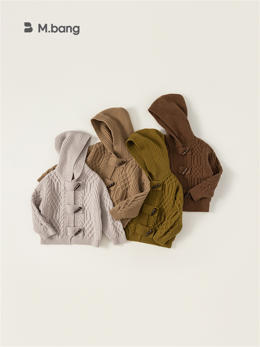 Youbao Ropa para niños Suéter para niños Chaqueta de primavera para niños y niñas Chaqueta de punto con capucha trenzada con hebilla de cuerno de color sólido