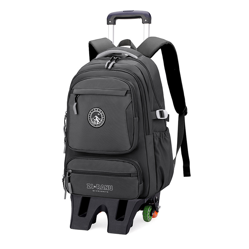 Mochila de tirón, caja de tirón, mochila escolar para niños de grado 3 - 6, estudiantes de secundaria masculinos con ruedas para subir escaleras de gran capacidad