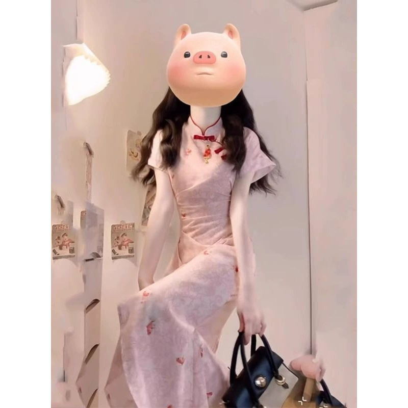 Новое улучшенное платье-чонсам в китайском стиле, нежный стиль, супер красивая облегающая длинная юбка, облегающая бедра, новый стиль лета 2025 года