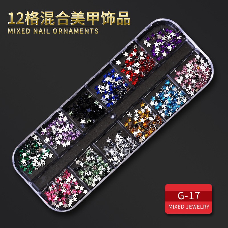 Juego completo transfronterizo de 12 compartimientos de remaches de metal, diamantes de imitación, Xingyue, piezas de concha de diamantes, accesorios para uñas, adornos para uñas