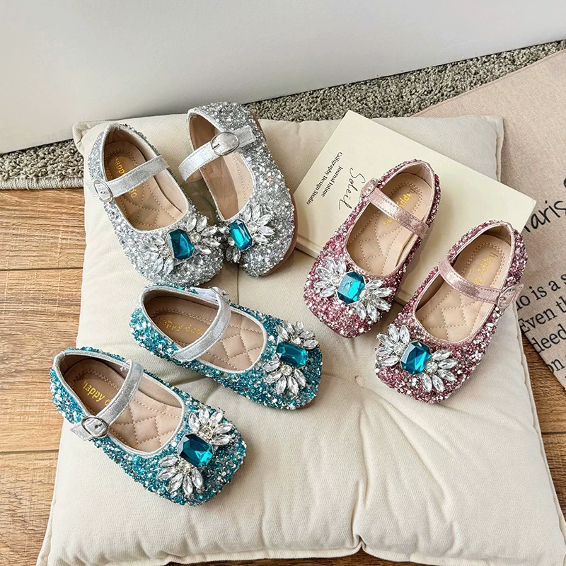 Корейские хрустальные туфли принцессы с блестками маленькие кожаные туфли для детей