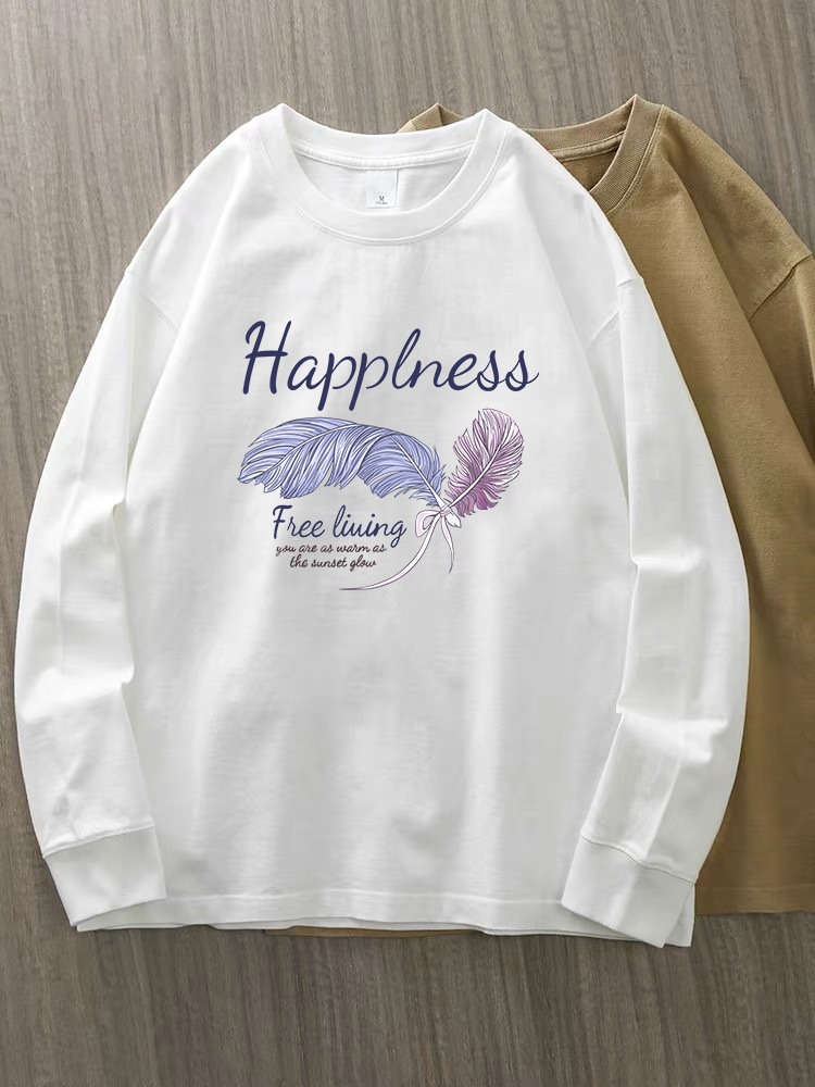 230g 100% algodón de alta gama camiseta de mujer de manga larga primavera y otoño nuevo estilo coreano camiseta de cuello redondo para mujeres