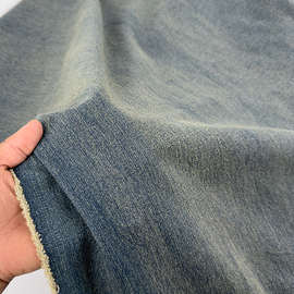 做旧感废色丹宁 有质感 重工多道砂洗炒色磨白洗竹节牛仔布料面料