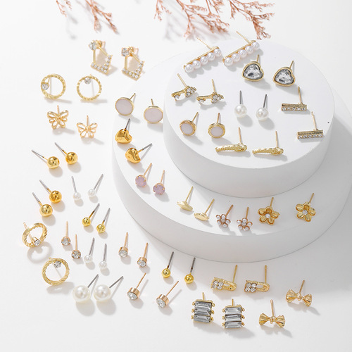 Wholesale 30 pairs of earrings and silver needles, Korean style suits, street stalls, simple and versatile, small and exquisite earrings, earrings design, cross-border