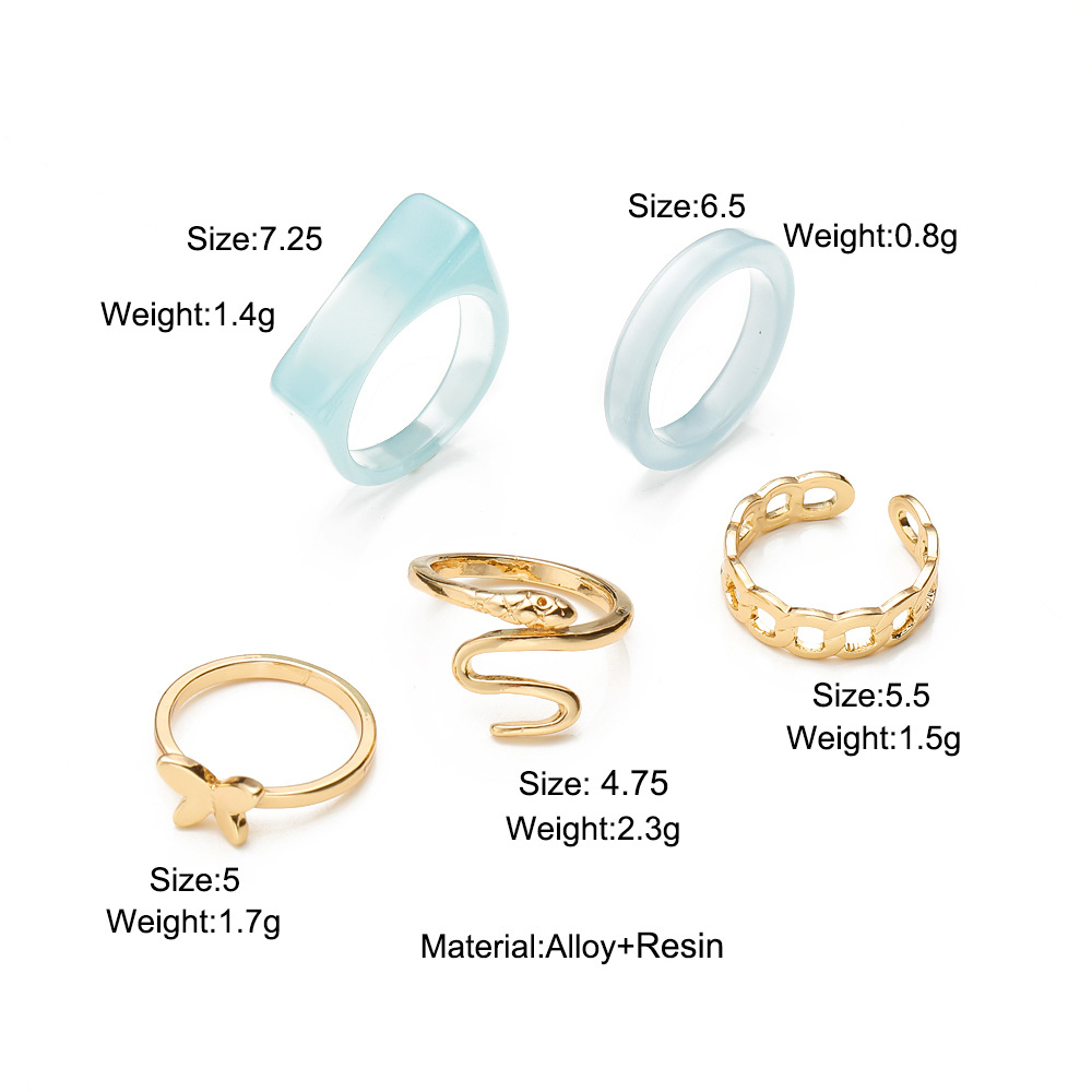 New Creative Simple Snake Butterfly Ring 5-piece Set display picture 1