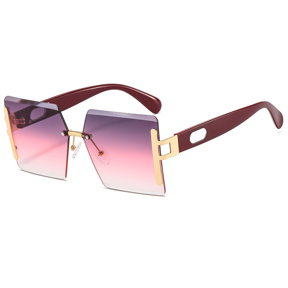 Nuevas gafas de sol cuadradas sin marco multicolores transfronterizas, gafas de sol de protección solar de pasarela de lujo ligero europeo y americano para mujeres Sunglasses