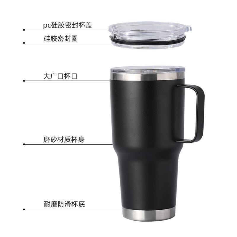 Vaso para coche con asa de 30 onzas, vaso de hielo de acero inoxidable 304, vaso de vacío de doble capa para conservación de frío y calor, vaso de hielo de gran capacidad
