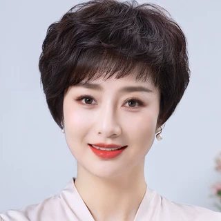假发中老年女士妈妈款全头套真发短卷发全真人发自然薄款发套