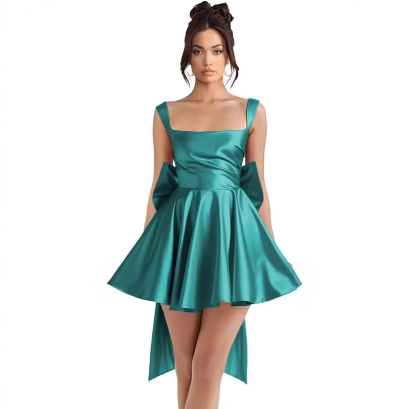 Aliexpress Satin Short Square Neck Homecoming Prom Dress Party Bowknot Dress Mini Cocktail Prom Dress