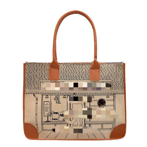 Starbucks linen shoulder bag for women cross-border fashion comic style handbag foreign trade large capacity armpit bag