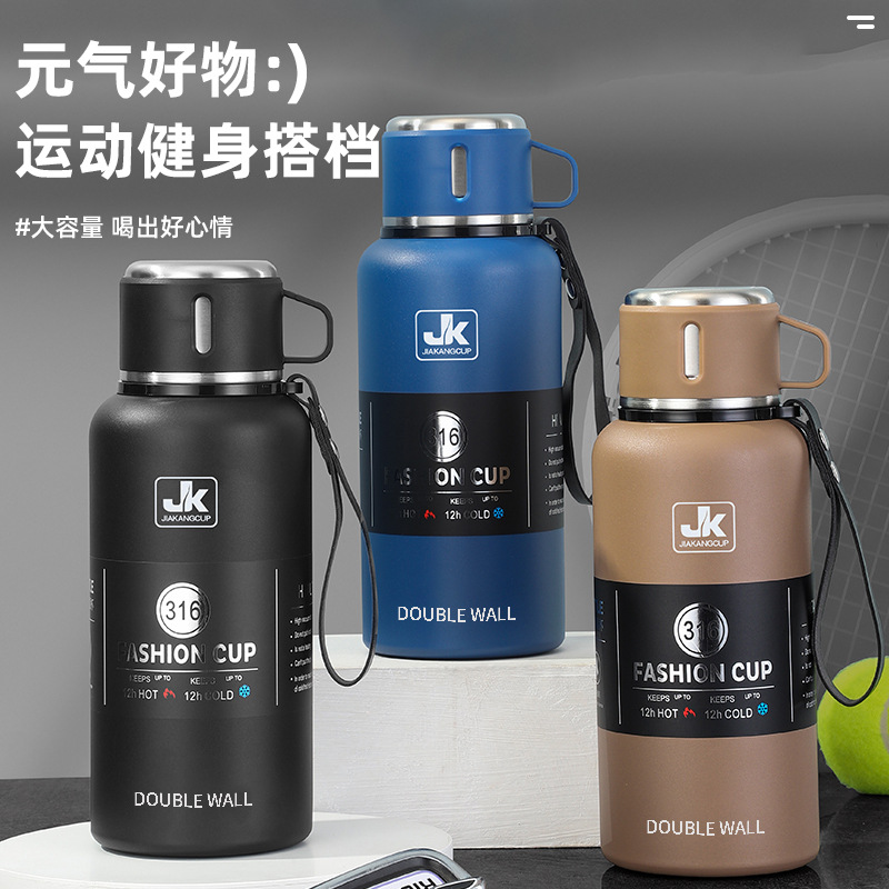 316 Stainless Steel Thermos Cup Portable Kettle Large Capacity Outdoor Sports Mountaineering Pot Bounce Cup Lid Gift Cup