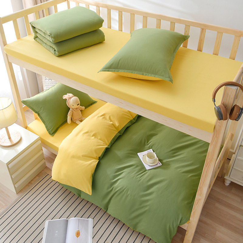 Juego de tres piezas de algodón de color puro, juego de cuatro piezas, dormitorio de estudiantes, cama individual, sábana de algodón, funda de edredón, universal para todas las estaciones